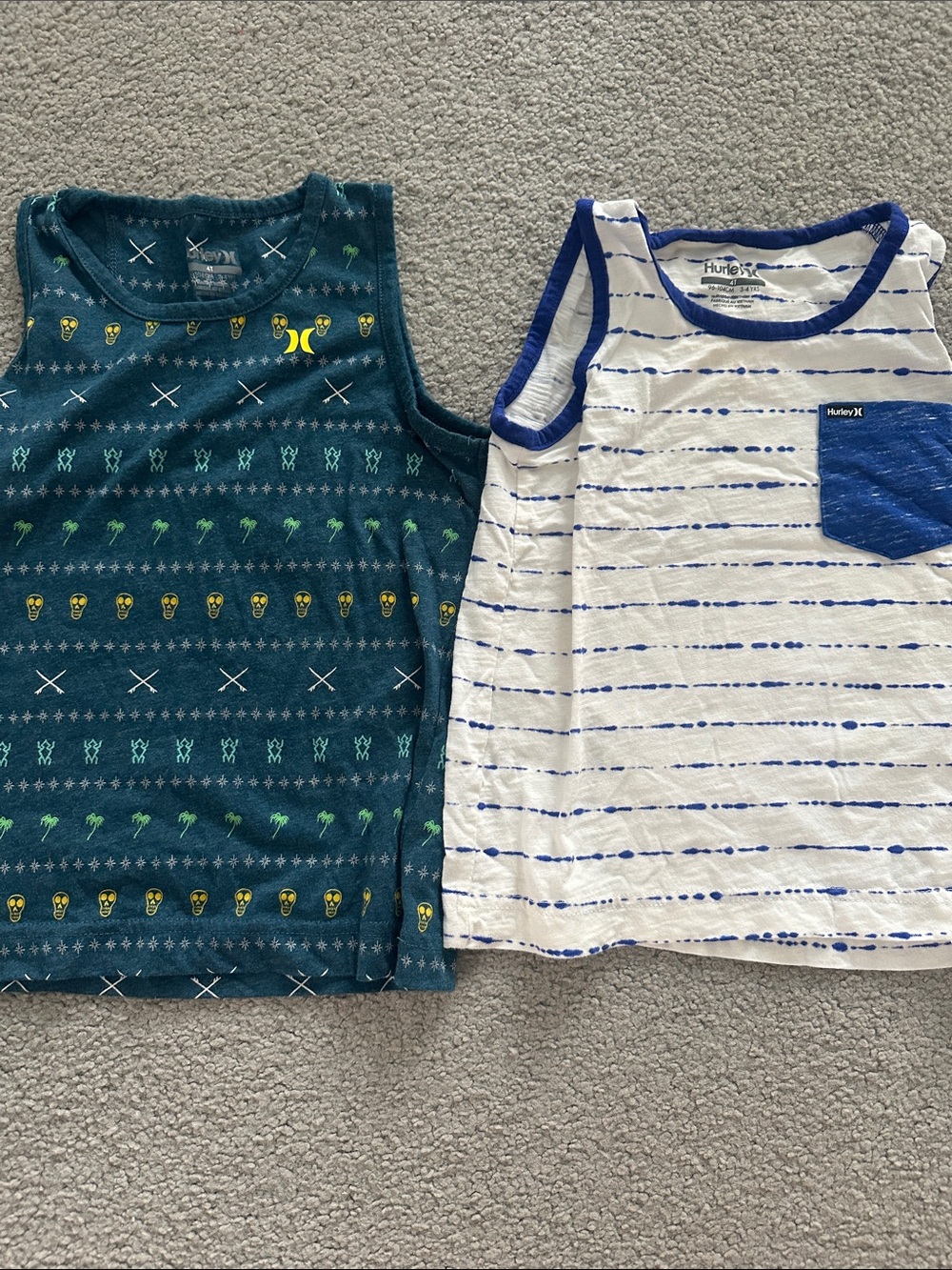 Hurley Boys' White & Blue Stripe Tank with Blue Pocket and Teal Pattern Tank - Picture 1 of 5